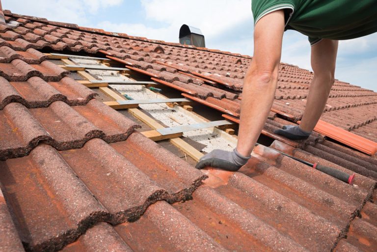 person repairinga tile roof in White Bear Lake